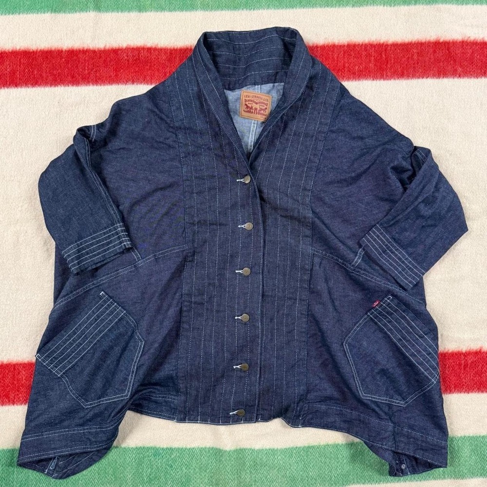 Levis Upside Down Trucker Convertible Denim Jean Jacket Navy L/XL New